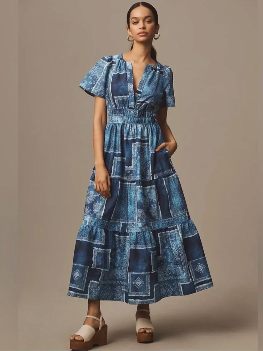 Anthropologie The Somerset Maxi Dress blue and silver Size XSP.  NWT